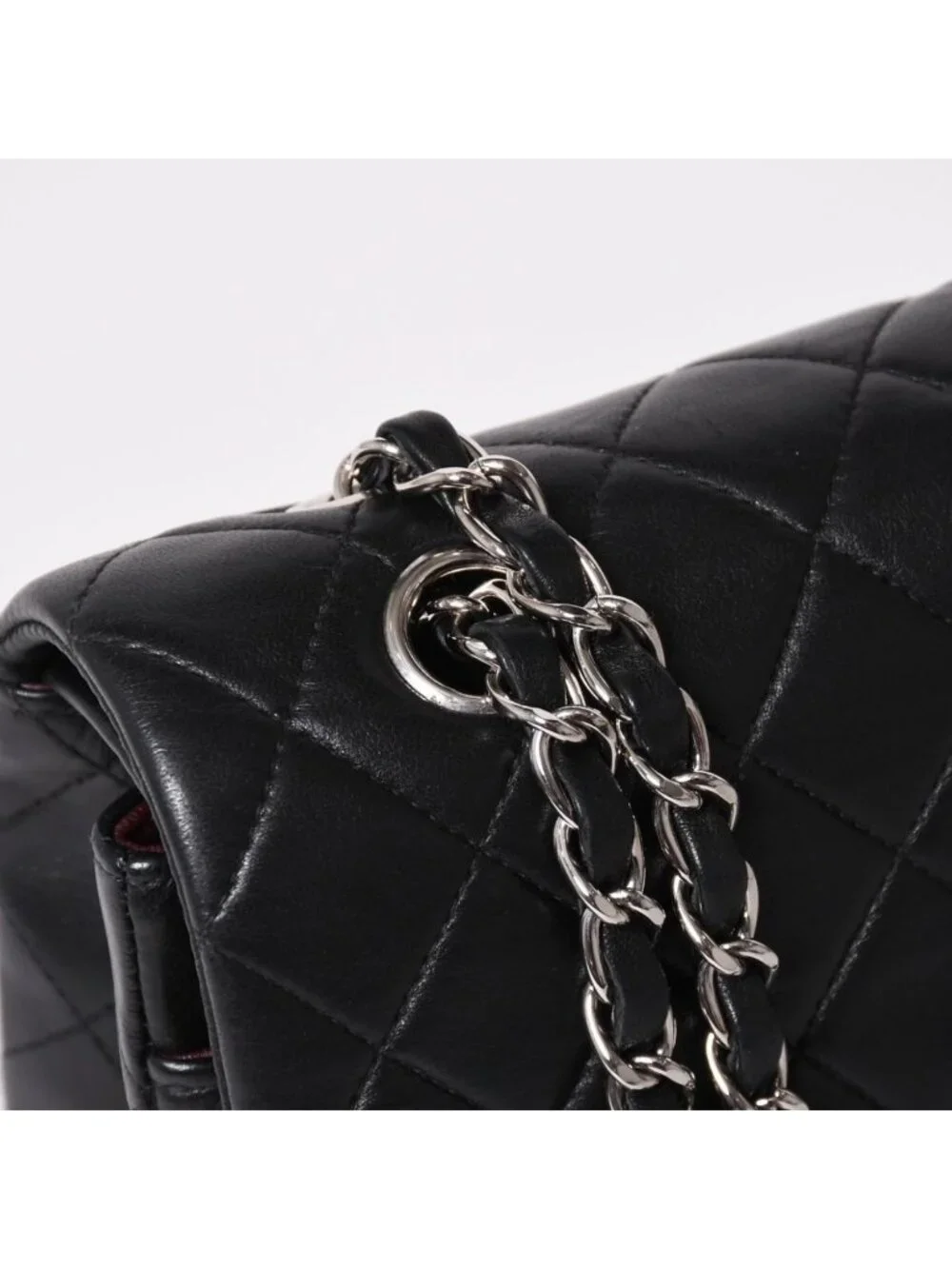 Chanel Quilted 25 Double Flap Chain Shoulder Bag Lambskin CC Logo Black Silver